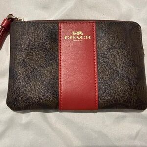 Coach Red and Brown Signature Wristlet